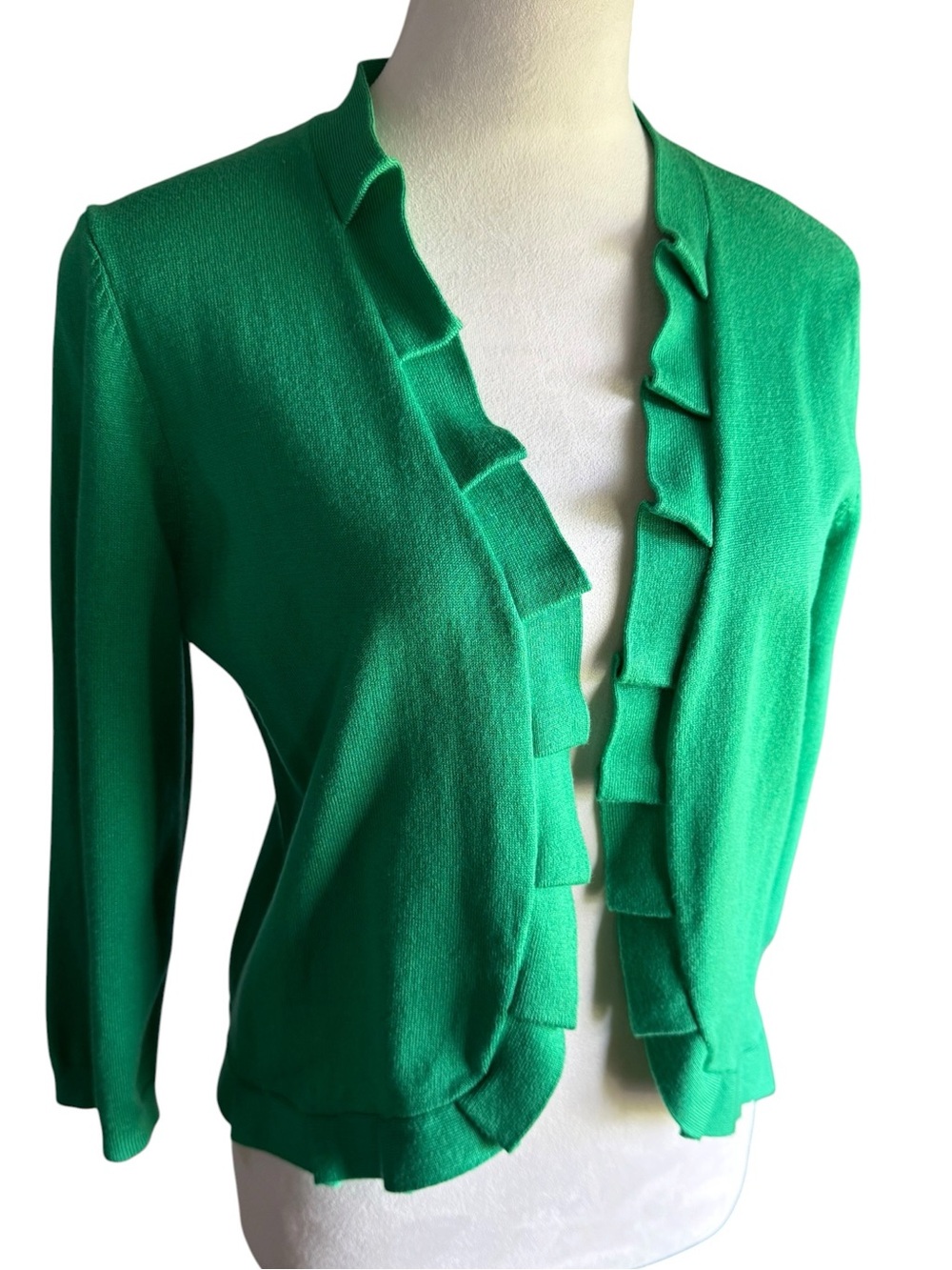 Verve Ami Emerald Green Ruffle-Trim Open Cardigan